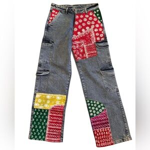 Y2K Hand Painted Cargo Patchwork Jeans